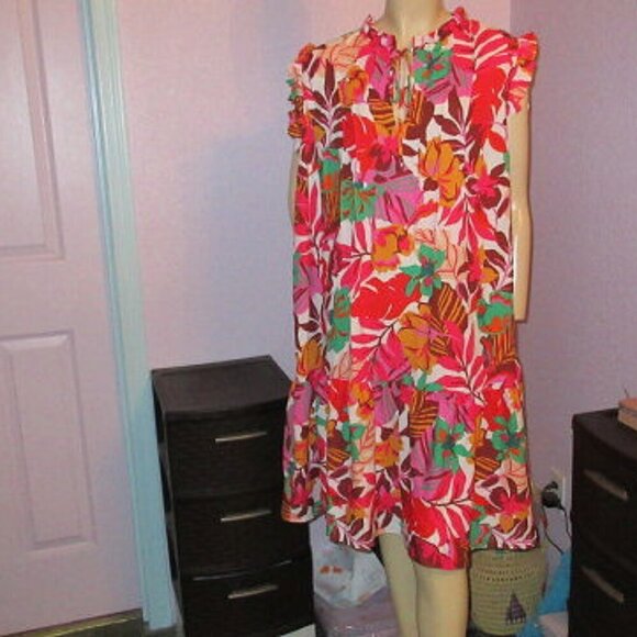 Maia FLORAL Dress Size 20W SHIFT Flutter TIERED Babydoll RUFFLE Pintuck HAWAIIAN - Picture 1 of 12